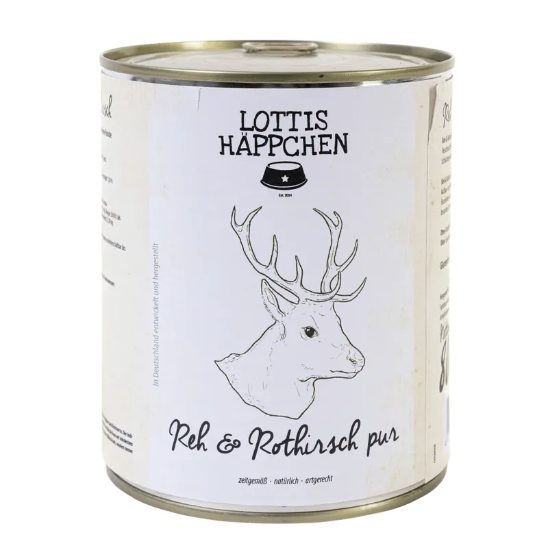 Mega-Angebot Sparpaket 6 x 800 g Lottis Häppchen Reh & Rothirsch Pur Hunde Nassfutter
